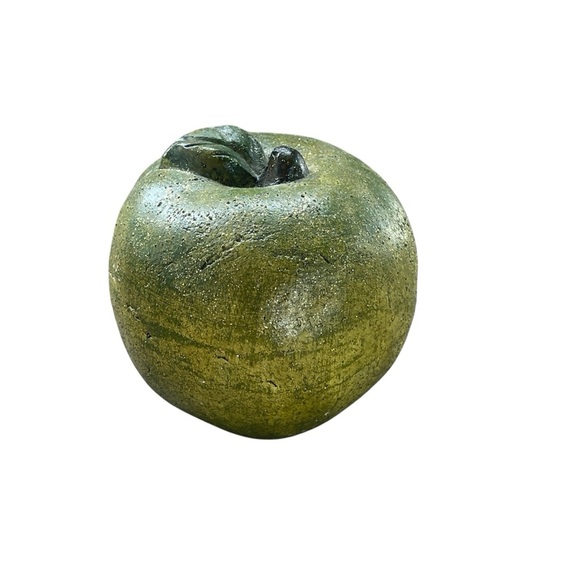 VTG Green Apple Glazed Ceramic Granny Smith Apple Sparkle Stem Leaf Granny Core - Picture 5 of 6